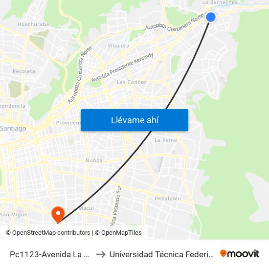 Pc1123-Avenida La Dehesa / Esq. Av. Las Condes to Universidad Técnica Federico Santa María, Campus San Joaquín map