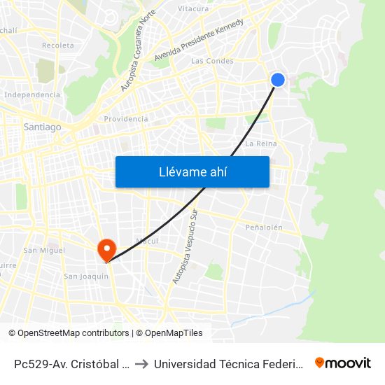 Pc529-Av. Cristóbal Colón / Esq. Av. Paul Harris to Universidad Técnica Federico Santa María, Campus San Joaquín map