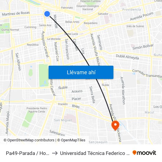 Pa49-Parada / Hospital Traumatológico to Universidad Técnica Federico Santa María, Campus San Joaquín map