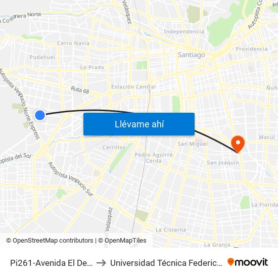 Pi261-Avenida El Descanso / Esq. Anita Lizana to Universidad Técnica Federico Santa María, Campus San Joaquín map