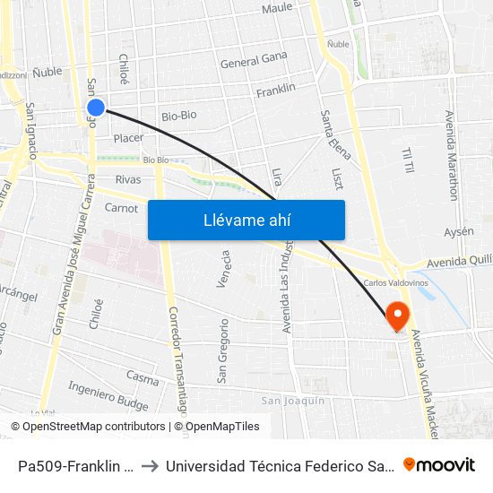 Pa509-Franklin / Esq. San Diego to Universidad Técnica Federico Santa María, Campus San Joaquín map