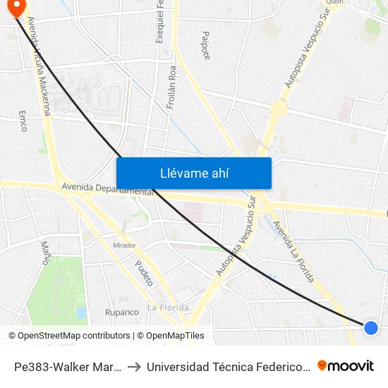 Pe383-Walker Martínez / Esq. Santa Delia to Universidad Técnica Federico Santa María, Campus San Joaquín map