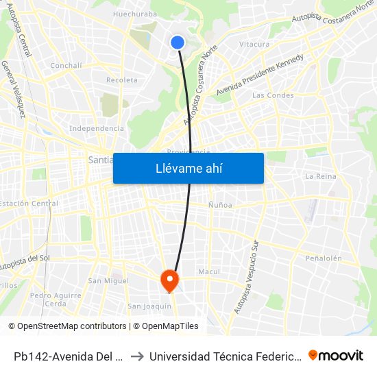 Pb142-Avenida Del Parque / Esq. Los Jardines to Universidad Técnica Federico Santa María, Campus San Joaquín map