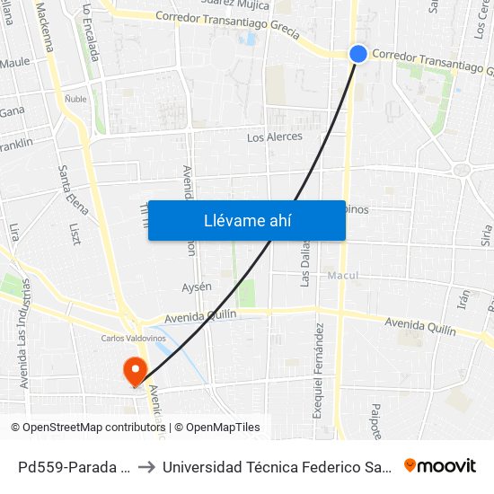 Pd559-Parada 2 / Pedagógico to Universidad Técnica Federico Santa María, Campus San Joaquín map