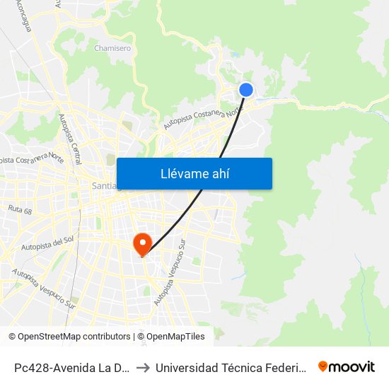 Pc428-Avenida La Dehesa / Esq. Luis Bascuñán to Universidad Técnica Federico Santa María, Campus San Joaquín map