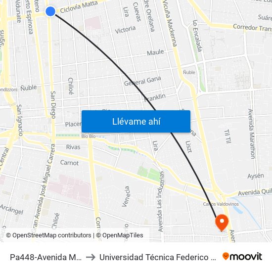 Pa448-Avenida Matta / Esq. San Diego to Universidad Técnica Federico Santa María, Campus San Joaquín map