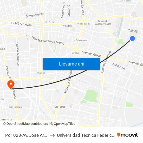 Pd1028-Av. José Arrieta / Esq. Av. Consistorial to Universidad Técnica Federico Santa María, Campus San Joaquín map