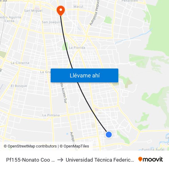 Pf155-Nonato Coo / Esq. Domingo Tocornal to Universidad Técnica Federico Santa María, Campus San Joaquín map