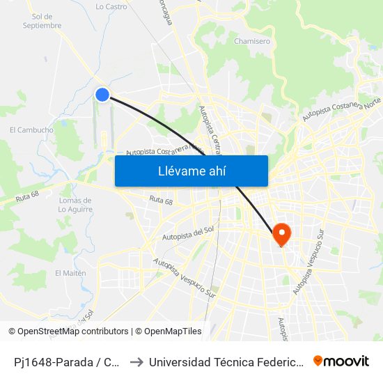 Pj1648-Parada / Cam. Renca Lampa Km. 4.5 to Universidad Técnica Federico Santa María, Campus San Joaquín map