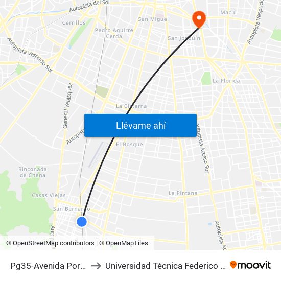 Pg35-Avenida Portales / Esq. Esmeralda to Universidad Técnica Federico Santa María, Campus San Joaquín map