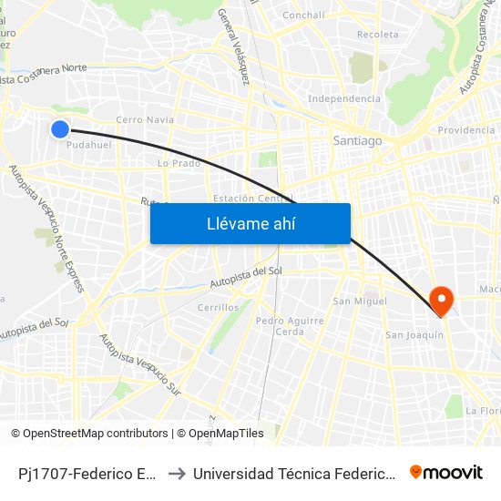 Pj1707-Federico Errázuriz / Esq. Forestales to Universidad Técnica Federico Santa María, Campus San Joaquín map