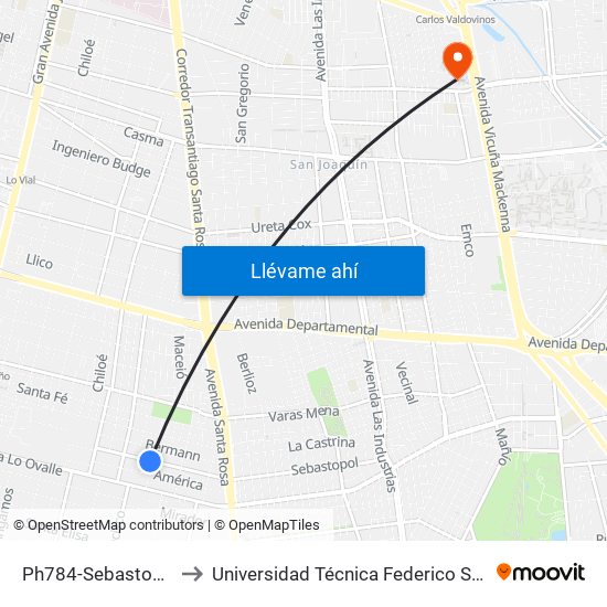 Ph784-Sebastopol / Esq. Macaroff to Universidad Técnica Federico Santa María, Campus San Joaquín map