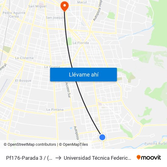 Pf176-Parada 3 / (M) Plaza De Puente Alto to Universidad Técnica Federico Santa María, Campus San Joaquín map