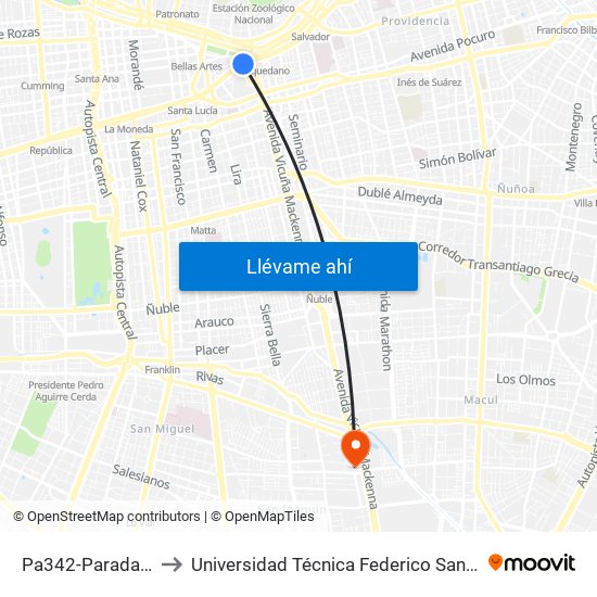 Pa342-Parada 7 / Plaza Italia to Universidad Técnica Federico Santa María, Campus San Joaquín map