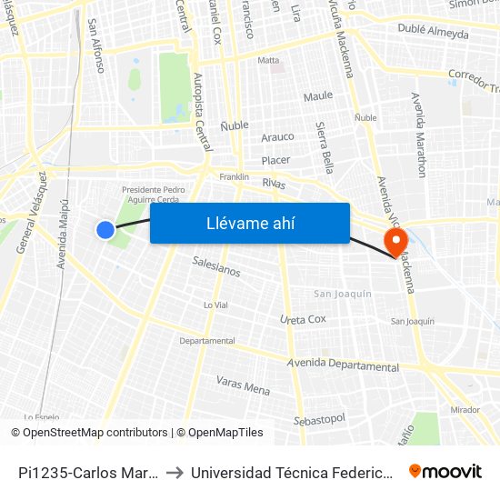 Pi1235-Carlos Marx / Esq. Baldomero Lillo to Universidad Técnica Federico Santa María, Campus San Joaquín map