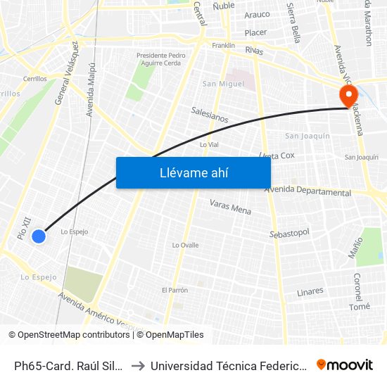 Ph65-Card. Raúl Silva H. / Esq. Pasaje 23 Sur to Universidad Técnica Federico Santa María, Campus San Joaquín map