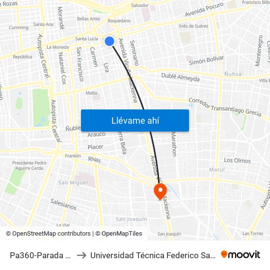 Pa360-Parada 2 / Posta Central to Universidad Técnica Federico Santa María, Campus San Joaquín map