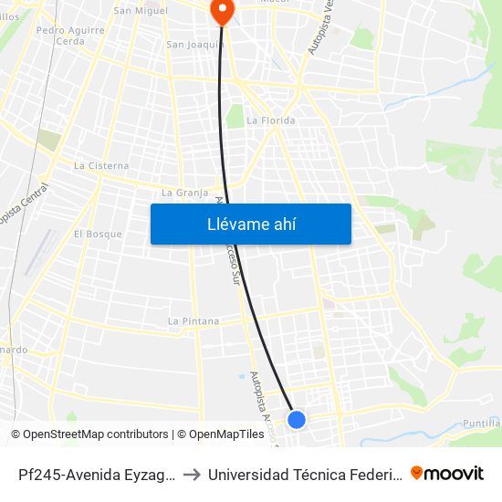 Pf245-Avenida Eyzaguirre / Esq. Ejército Libertador to Universidad Técnica Federico Santa María, Campus San Joaquín map