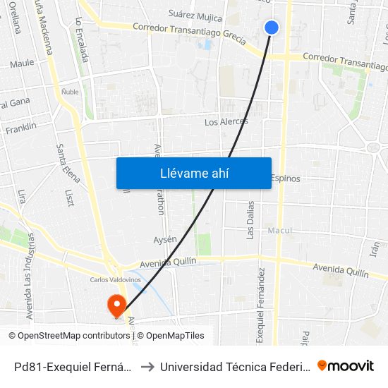 Pd81-Exequiel Fernández / Esq. Juan Gomez Millas to Universidad Técnica Federico Santa María, Campus San Joaquín map