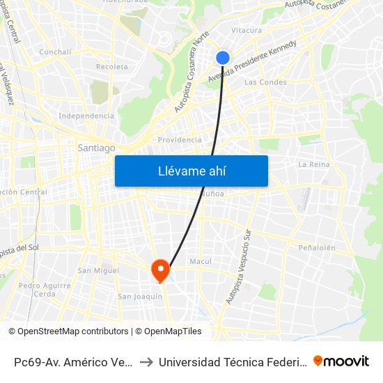 Pc69-Av. Américo Vespucio / Esq. Avenida Vitacura to Universidad Técnica Federico Santa María, Campus San Joaquín map