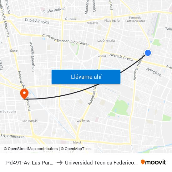 Pd491-Av. Las Parcelas / Esq. Pasaje 445 to Universidad Técnica Federico Santa María, Campus San Joaquín map