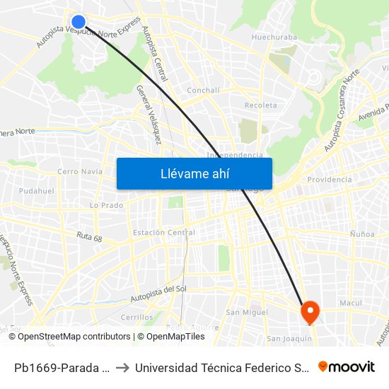 Pb1669-Parada 2 / Plaza Quilicura to Universidad Técnica Federico Santa María, Campus San Joaquín map