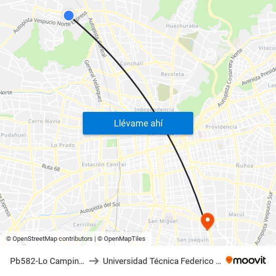 Pb582-Lo Campino / Esq. Carampangue to Universidad Técnica Federico Santa María, Campus San Joaquín map