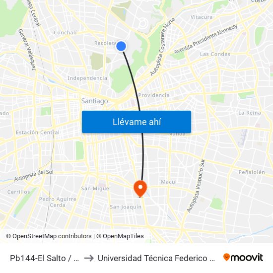 Pb144-El Salto / Esq. Víctor Cuccuini to Universidad Técnica Federico Santa María, Campus San Joaquín map