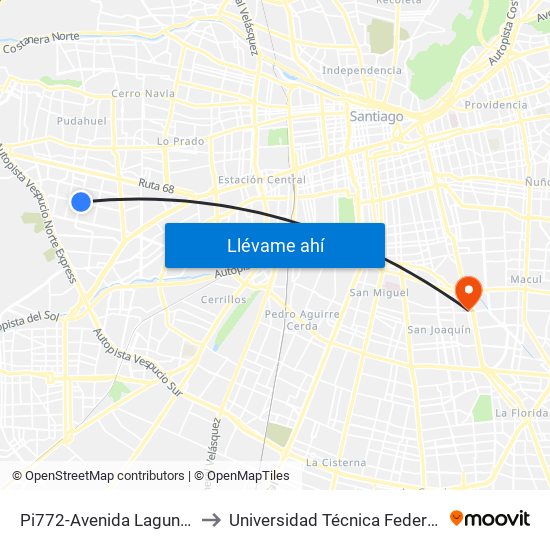 Pi772-Avenida Laguna Sur / Esq. Avenida La Estrella to Universidad Técnica Federico Santa María, Campus San Joaquín map