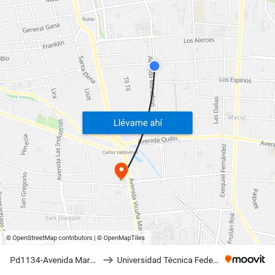 Pd1134-Avenida Marathon / Esq. Av. Rodrigo De Araya to Universidad Técnica Federico Santa María, Campus San Joaquín map