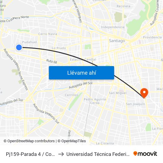 Pj159-Parada 4 / Consultorio Pudahuel -Poniente to Universidad Técnica Federico Santa María, Campus San Joaquín map