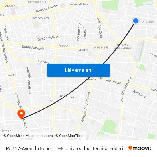 Pd752-Avenida Echeñique / Esq. Avenida Echeñique to Universidad Técnica Federico Santa María, Campus San Joaquín map