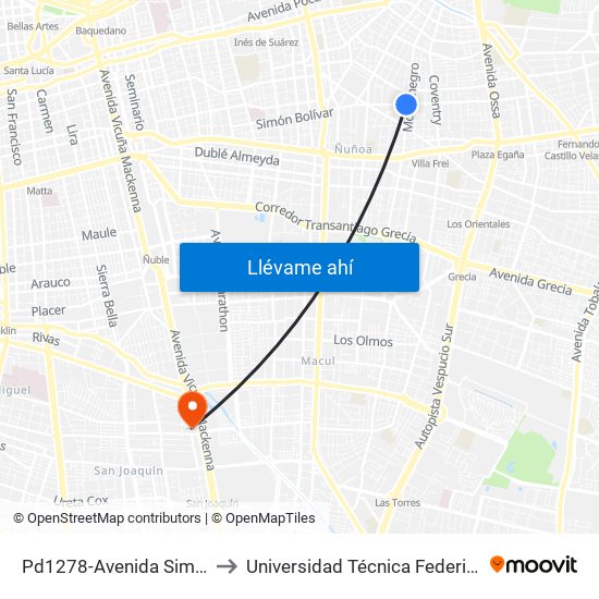 Pd1278-Avenida Simón Bolívar / Esq. Montenegro to Universidad Técnica Federico Santa María, Campus San Joaquín map