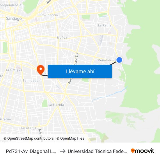Pd731-Av. Diagonal Las Torres / Esq. Alvaro Casanova to Universidad Técnica Federico Santa María, Campus San Joaquín map