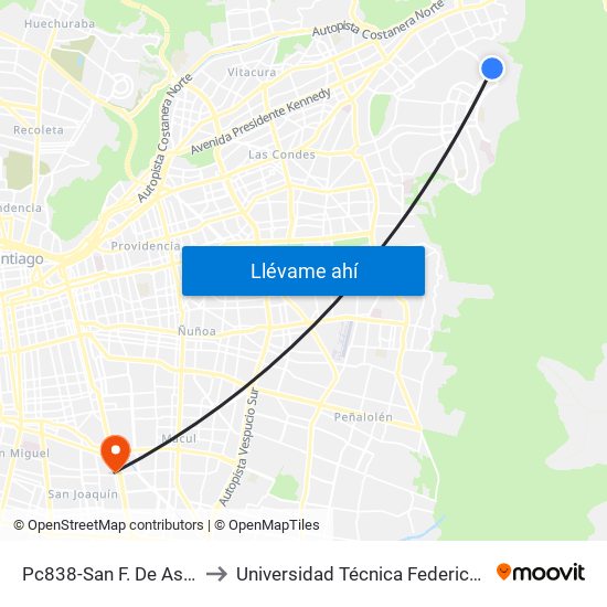 Pc838-San F. De Asís / Esq. San Damián Alto to Universidad Técnica Federico Santa María, Campus San Joaquín map