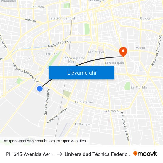 Pi1645-Avenida Aeropuerto / Esq. Vista Alegre to Universidad Técnica Federico Santa María, Campus San Joaquín map