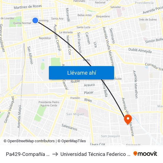 Pa429-Compañía De Jesús / Esq. Cueto to Universidad Técnica Federico Santa María, Campus San Joaquín map