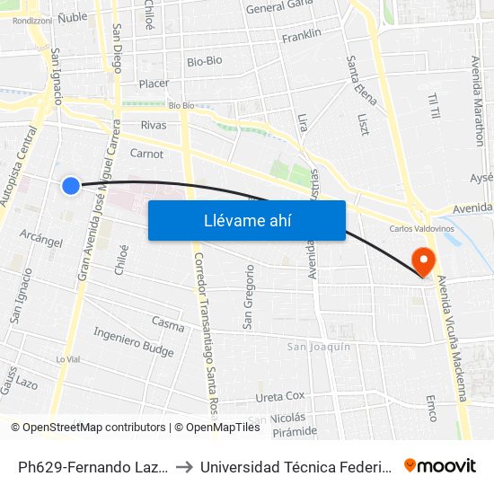 Ph629-Fernando Lazcano / Esq. Ricardo Morales to Universidad Técnica Federico Santa María, Campus San Joaquín map