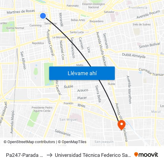 Pa247-Parada 2 / Brasil - Rosas to Universidad Técnica Federico Santa María, Campus San Joaquín map