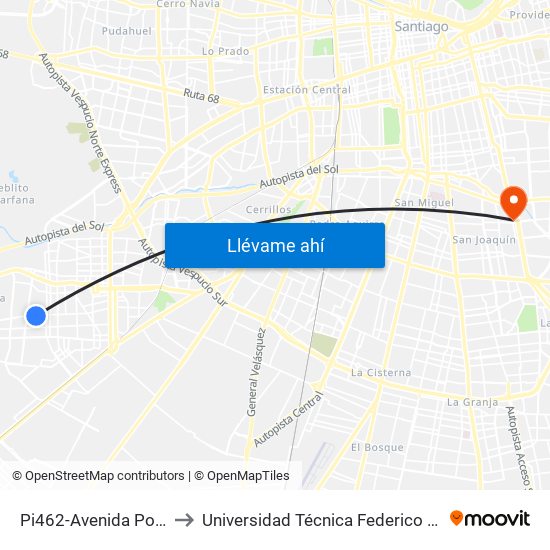 Pi462-Avenida Portales / Esq. Siglo XX to Universidad Técnica Federico Santa María, Campus San Joaquín map