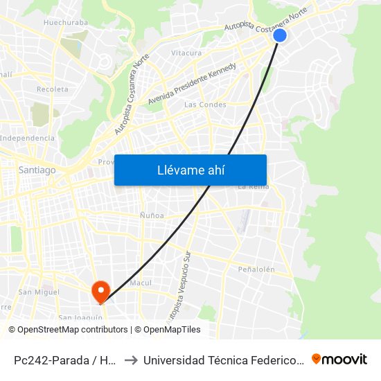 Pc242-Parada / Homecenter Las Condes to Universidad Técnica Federico Santa María, Campus San Joaquín map