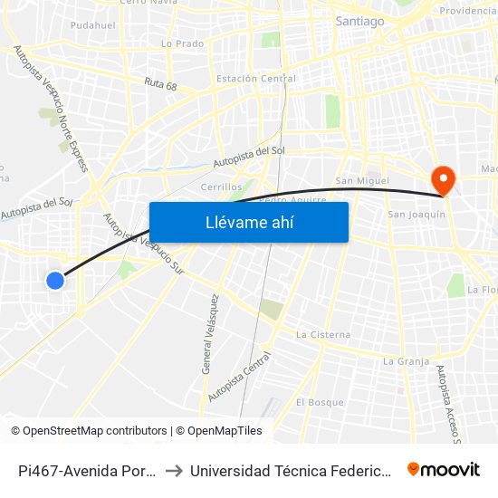 Pi467-Avenida Portales / Esq. San Lorenzo to Universidad Técnica Federico Santa María, Campus San Joaquín map