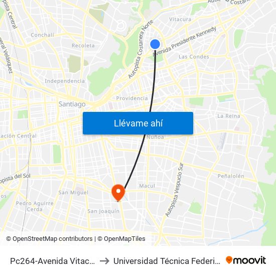 Pc264-Avenida Vitacura / Esq. Alonso De Córdova to Universidad Técnica Federico Santa María, Campus San Joaquín map