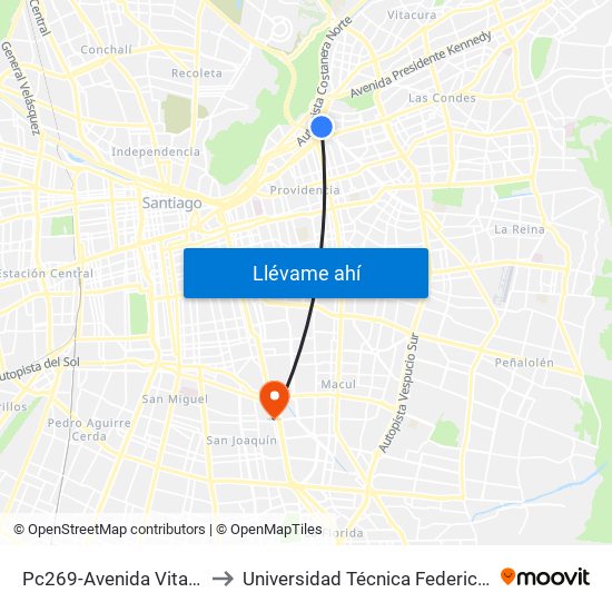 Pc269-Avenida Vitacura / Esq. Encomenderos to Universidad Técnica Federico Santa María, Campus San Joaquín map