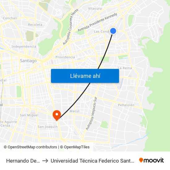 Hernando De Magallanes to Universidad Técnica Federico Santa María, Campus San Joaquín map