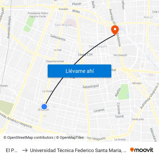 El Parrón to Universidad Técnica Federico Santa María, Campus San Joaquín map