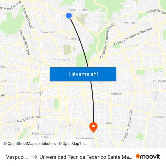 Vespucio Norte to Universidad Técnica Federico Santa María, Campus San Joaquín map