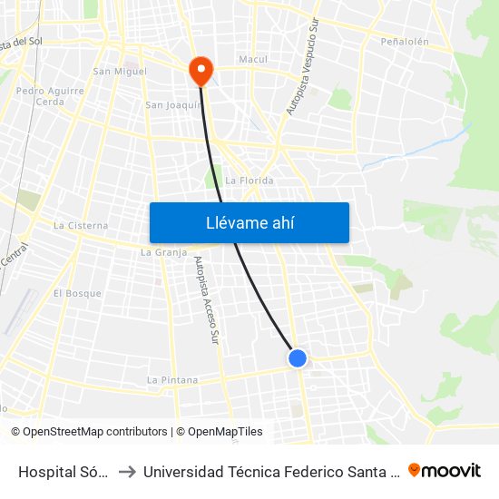 Hospital Sótero Del Río to Universidad Técnica Federico Santa María, Campus San Joaquín map