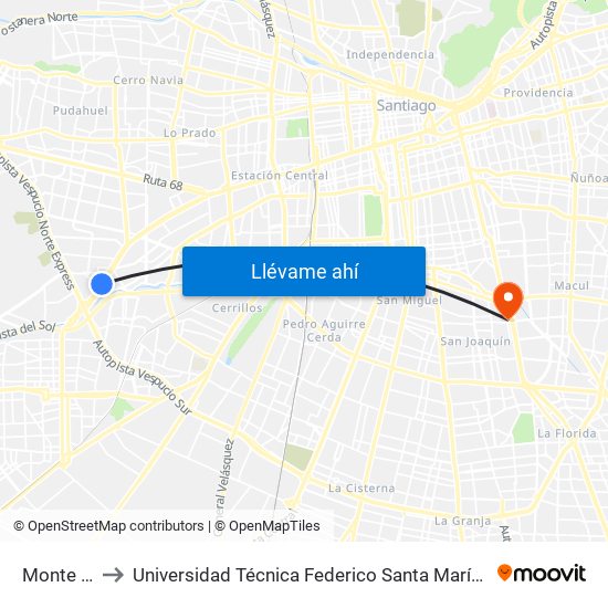 Monte Tabor to Universidad Técnica Federico Santa María, Campus San Joaquín map