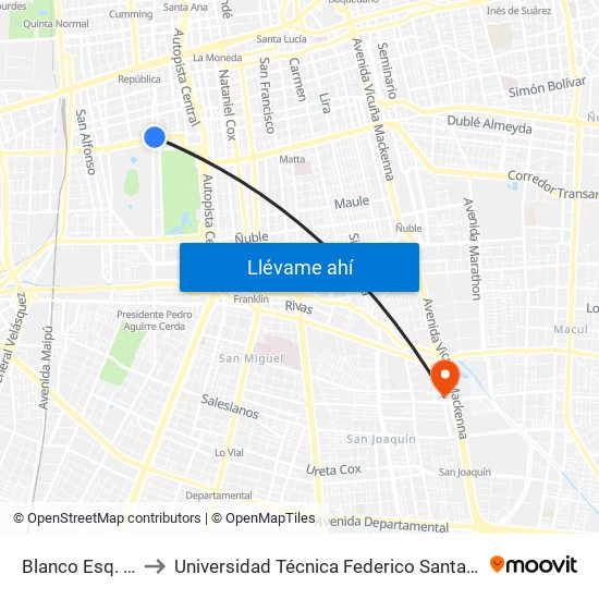 Blanco Esq. Club Hípico to Universidad Técnica Federico Santa María, Campus San Joaquín map